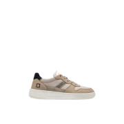 Beige Lær Lav-Top Sneakers med Semsket Detaljer