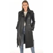 Elegant Svart Skinn Trenchcoat