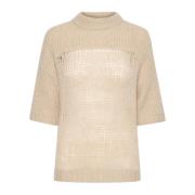 Fjær Beige Melange Strikkebluse