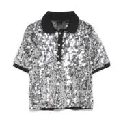 Svart Mesh Polo Sequin T-skjorte