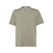 Sage Green Logo Brodert Bomull T-skjorte