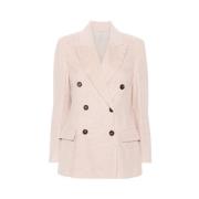 Corduroy Beige Blazer med Peak Revers