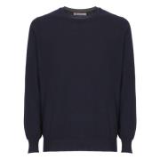 Blå Ull Kasjmir Crew Neck Genser