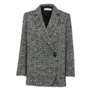 Sort/Hvit Blazer med Definerte Skuldre