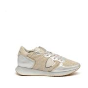 Beige Stoff Sneakers med Sølv Detaljer