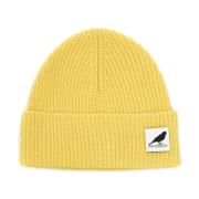 Gul Ull Ribbestrikket Beanie Lue