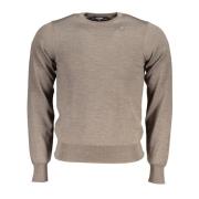 Beige Langermet Crewneck Logo Skjorte