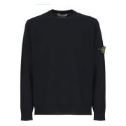 Blå Crewneck Genser med Logo Patch