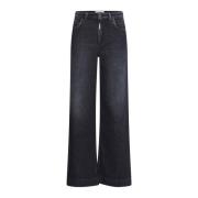 Høyt Liv Svart Denim Wide-leg Jeans