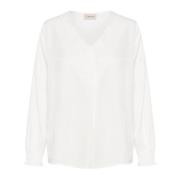 Puff Sleeve V-hals Bluse Snøhvit