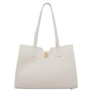 Kvinner Lys Beige Skinn Shopper Bag med Gull Maskinvare Er00115798