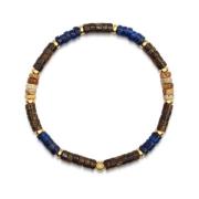 Men's Wristband with Blue Lapis, Jasper, Gold, and Coconut Heishi Bead...