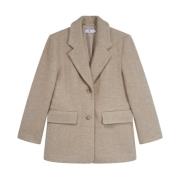 Herringbone Tweed Blazer - Beige