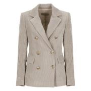 Beige Corduroy Blazer med Peak Revers