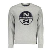 Grå Langarmet Crewneck Sweatshirt med Trykk