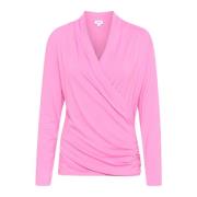 Wrap Bluse Fuchsia Pink Drapert V-Hals