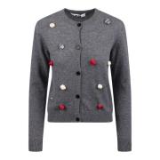 Rose-Appliqué Strikket Cardigan med Blomsterdetaljer