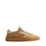 Beige Stoff Sneakers med Hvite Detaljer