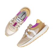 Beige Lettvekts Sneakers med Beige og Hvite Skinn Detaljer