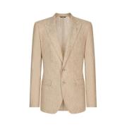 Beige Lin Blazer med Peak Revers