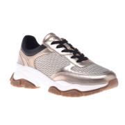 Trainers in leather and gold stretch eco-nappa