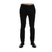 Elegant Svart Slim Fit Bomull Stretch Bukse