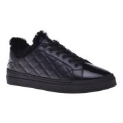 Trainers in black quilted leather and patent leather