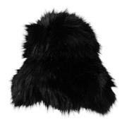 Svart Faux Fur Bucket Hat