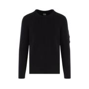 Sort Ribbestrikket Crewneck Genser