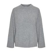 Grå O-Neck Strikk Pullover Genser