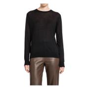 Sort Ull Silke Blanding Crew Neck Strikk