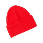 Klassisk Ribbestrikket Beanie - Piment Chine