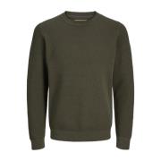 Oliven Natt Strikket Crew Neck Genser