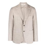 Beige Herringbone Blazer med Broche Detalj