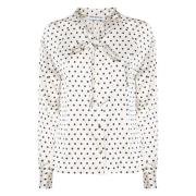 Polka Dot Bluse Lang Erme Krem