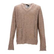 Beige Polyester Distressed Sweater Italiensk Stil