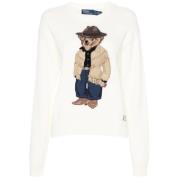 Intarsia-Knit Polo Bear Pullover Jumper