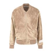 Velour Bomber Jacket Beige Polyester Jeans