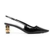 Svarte lakkskinn slingback-hæler