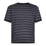 Blå Crewneck Jacquard Strikket Genser