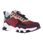 Trainers in beige and burgundy eco-leather