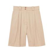 Beige Plissert Høy Midje Shorts