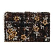 Blomstret Tweed Crossbody Clutch Veske