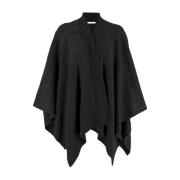 Blomsterapplikasjon Strikket Poncho Cape