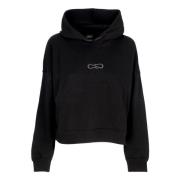 Svart Cropped Hoodie med Logo Broderi