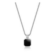 Silver Necklace with Square Matte Onyx Pendant