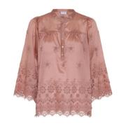 Rose Bluse med Blonder Detaljer