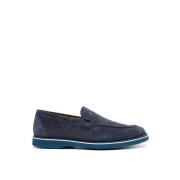 Blå Skinn Loafers Elegant Lukket Flats