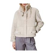 Faux Fur Shearling Jakke Hvit