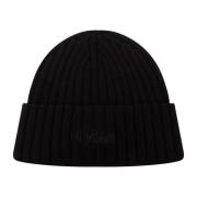 Svart Kasjmir Ribbestrikket Beanie Lue